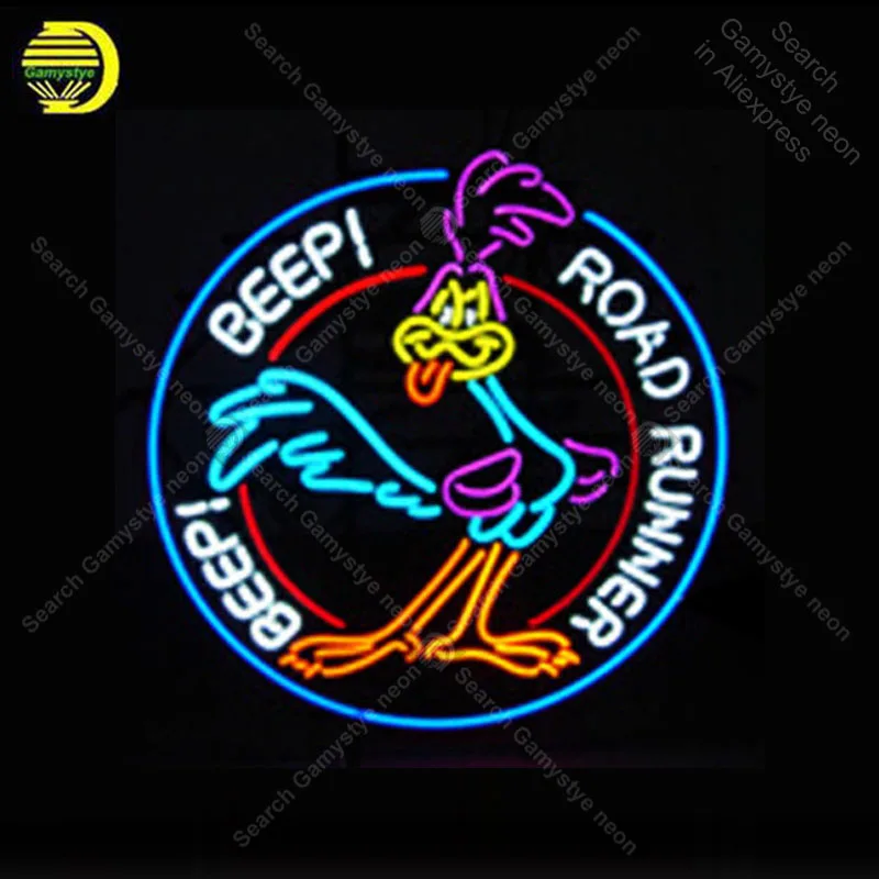 Sinal de Néon Sinais de Néon para Casa Road Runner Beep Artesanato Publicidad Anuncio Luminoso Anúncio Luz Dropship Feitos à Mão 2 Cheap Lâmpadas de néon e tubos