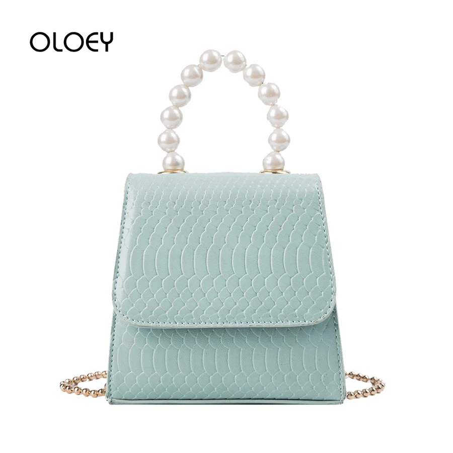 

Crocodile Pattern Pearl Handbag Crossbody Bags For Women 2019 Beaded Small Flap Bag Chain Shoulder Messenger Bags Bolsa Feminina