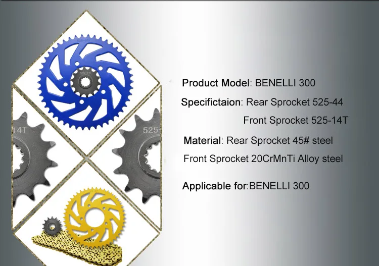 300CC Шестерня 44T диаметр 76 мм 525 мотоцикл Задняя цепная Звездочка для Бенелли 300# d