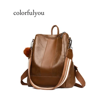

Fashion Multi-function Women Backpack Retro Style Soft PU Travel Backpack Large Capacity Shoulder Bag 2019 Simple Solid Mochila
