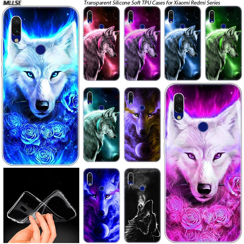 

Colorful wolf art Hot Soft Silicone Case for Xiaomi Redmi K20 7 7A 5 5Plus 6 6A S2 Note 8 7 6 5 Pro Fashion Cover