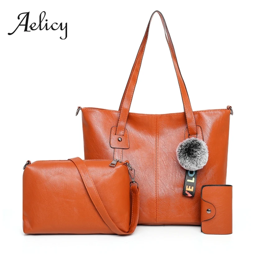 

Aelicy 3pcs Women Solid Handbags Luxury Leisure Female Soft Leather Large Tote bag+messenger Shoulder bag+Clutch Purse Bag