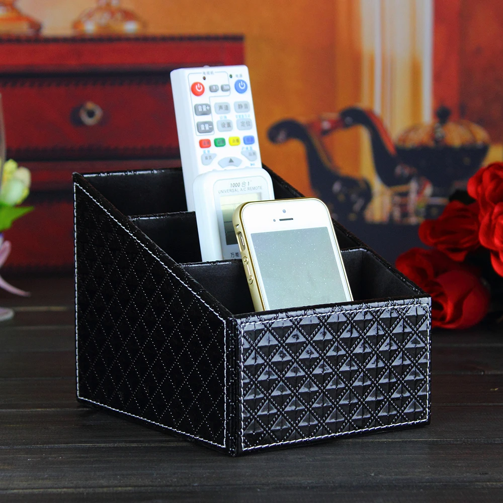 

PITEBO 3 slot leather desk remote controller home sundries storage box display presentation organizer case holder