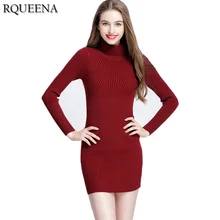 Rqueena 2017 Autumn Winter Long Knitted Dress Sweaters Korean Women Clothing Long Sleeve Turtleneck Long Knitted Sweater Dress
