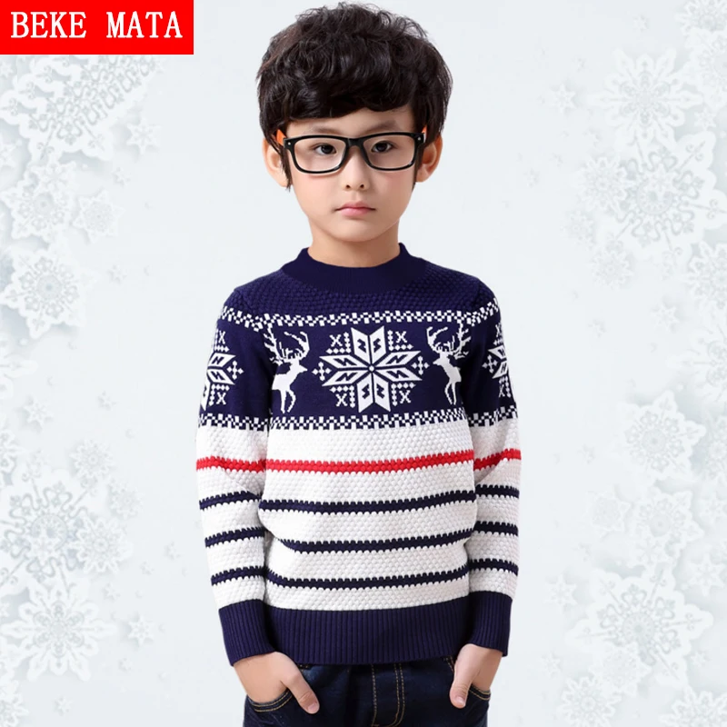 Warm Knitted Boys Sweater Cotton Winter 2016 Causal Long Sleeve Christmas Elk Pattern Sweaters