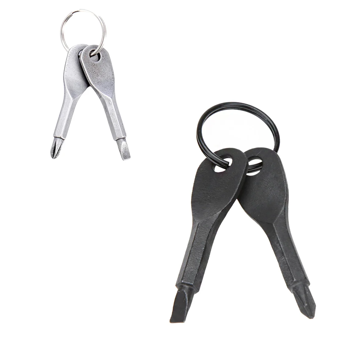 2piece Portable Stainless Steel Keychain Flathead Key Ring Key Chain