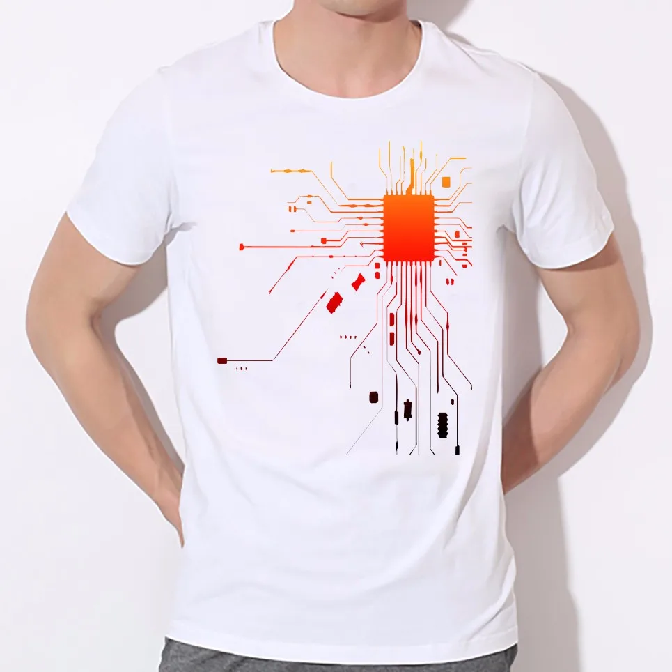 

Heart is the body of the integrated circuit board printing T-shirt personality men round collar T-shirt factory direct sale