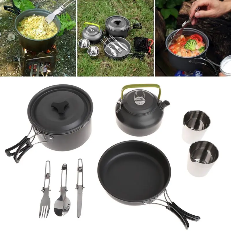 

1 Set Picnic Teapot Outdoor Camping Cookware Kit Kitchen Tools Portable Handle Pot Kitchenware Aluminum Utensils Boiler Hiking