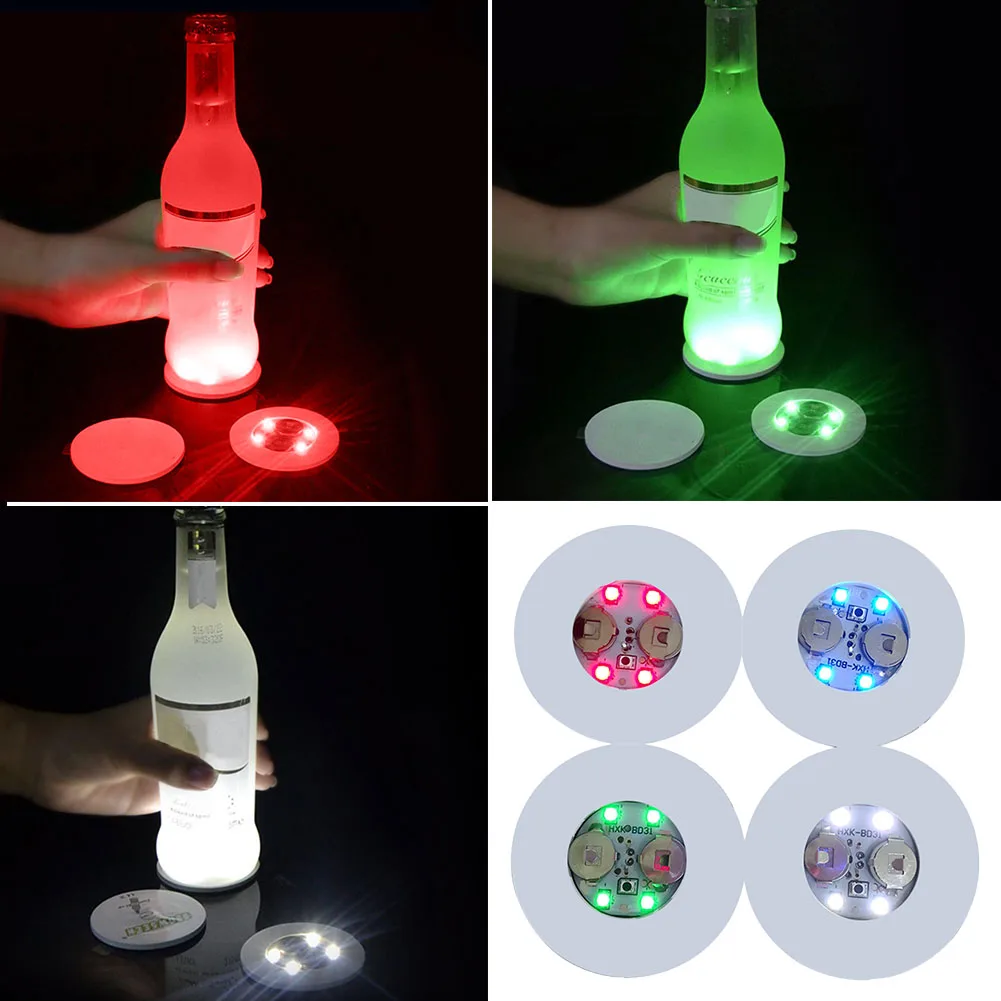 

Foam Core Board Drinking Glass Color Changing Slightly Cushioned Decorative LED Coasters Party Battery Powered 4 Lights Stable