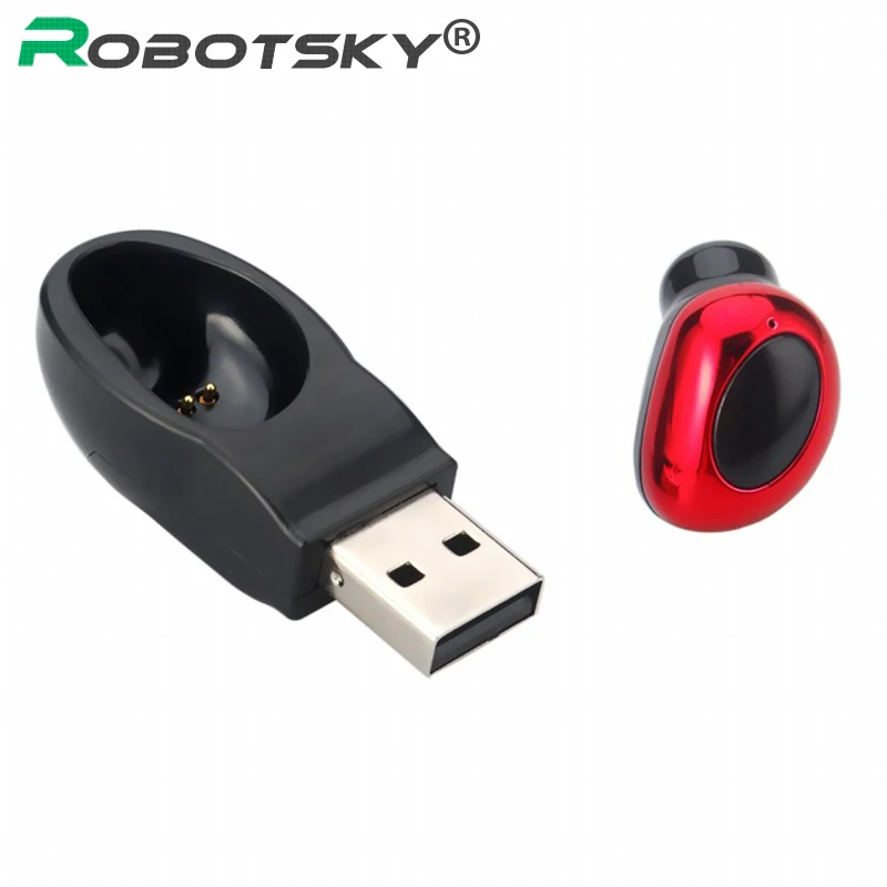 

Robotsky Mini Wireless Bluetooth Earphone In-ear earpiece Headsets with Mic Handsfree Magnet USB Charger