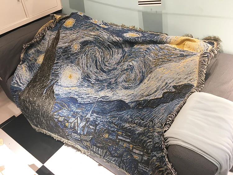 Comprar Mezcla de algodón alfombra Van Gogh noche estrellada sofá manta habitación alfombra suave colcha mantel para exteriores tapiz decoración del hogar