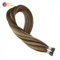 Moresoo I tip Hair Extensions Brown #4 Highlights with Blonde #14 Keratin Pre-Bonded 100 Remy Hair Extensions 40g/set 0.8g/1s