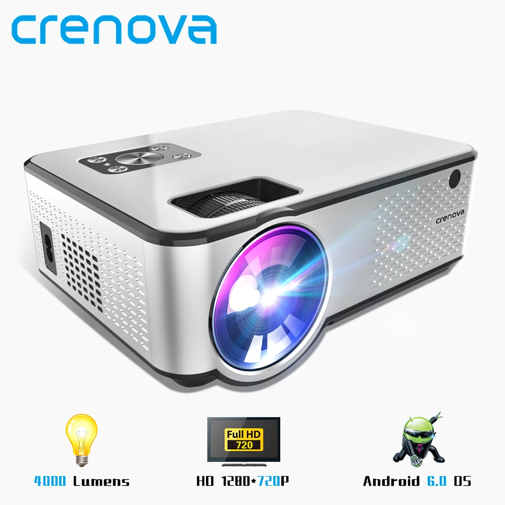 CRENOVA 2019 Newest Android Projector 1280*720P Support 4K Videos Via