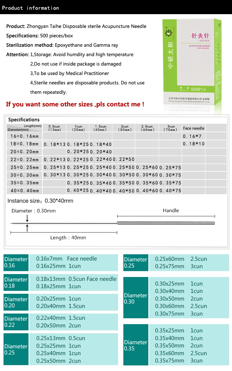 500 шт./кор. Zhongyan Taihe акупунктурных иголок Управление по санитарному надзору за качеством пищевых продуктов и медикаментов и CE сертификаты одноразовые иглы для косметического массажа Нержавеющая сталь иглы