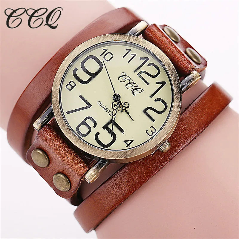 

CCQ Luxury Brand Vintage Long Leather Bracelet Watch Women Fashion Wristwatch Quartz Watch Girls Dress Relogio Feminino 1373