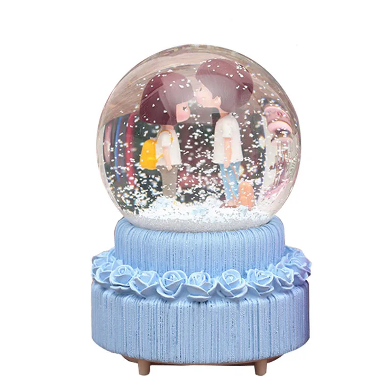 

Creative Couple Crystal Ball Snowflake Rotating Music Box Figurines Ornaments Love Music Box Water Polo Crafts Home Decor Gifts