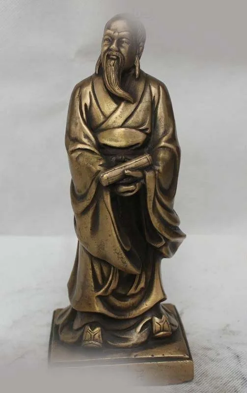 

8"Chinese Folk Brass famous Taoism ideologist philosopher village Statue