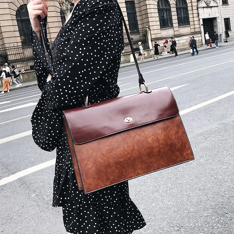 

2019 Vintage Female Briefcase Large Capacity Women Shoulder Messenger Bags Satchel Purse Fall 2018 Luxury Women Leather Handbags