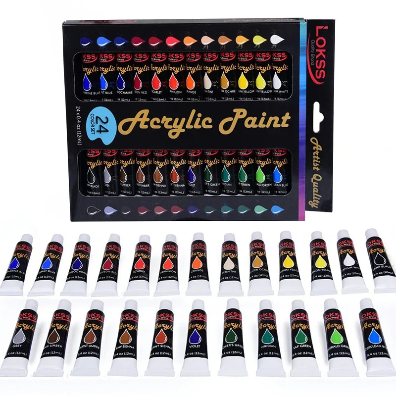 Liquid Acrylic Paint Set 24 Colors 12ml Water resistant Pigment For