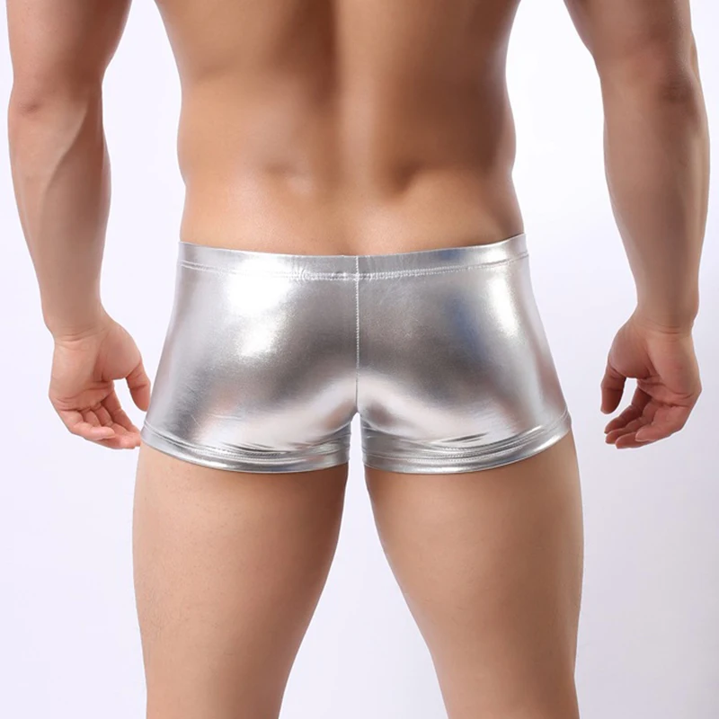 3XL Boxer Homme Gay Sexy Shiny Vinyl Leather Underwear Boxershorts Men Solid Color Gold Silver Black Underpants Boxer Men  (4)