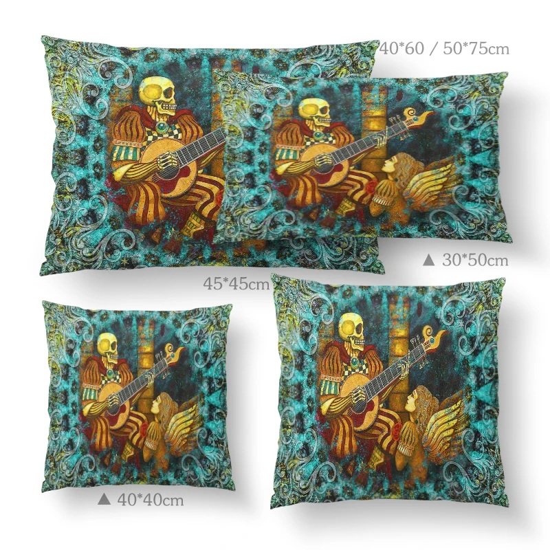 

Skull Cushion Cover Skeleton Pillow Cases Turquoise Angel Day of the dead Decorative Cushions for Sofa Living Room Pillowcases
