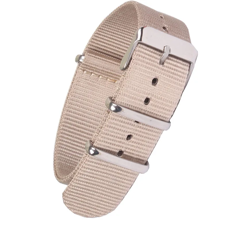 Durable Solid Color Nylon Watchband with Stainless Steel Buckle - Brown, Red, Black Strap Options