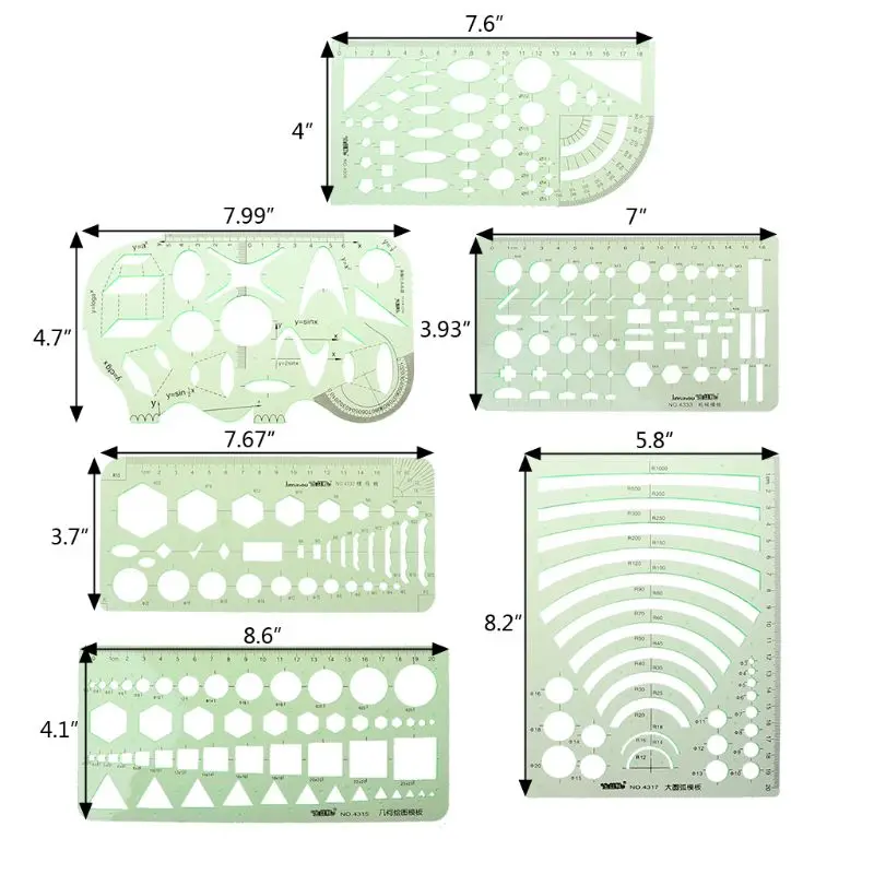 6 шт. шаблоны для рисования измерительные пластиковые геометрические украшения Дизайн линейки зеленый
