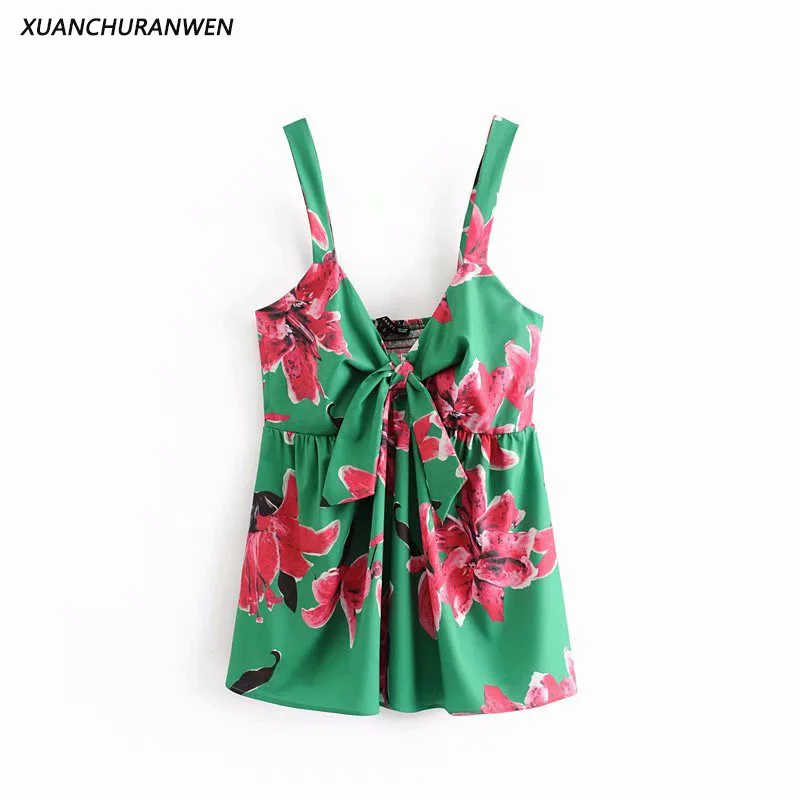 

Summer Camis Tops Flower Deep V neck Backless Spaghetti Strap Slim Camisole Shirts Ladies Sleeveless Tops ZA9300