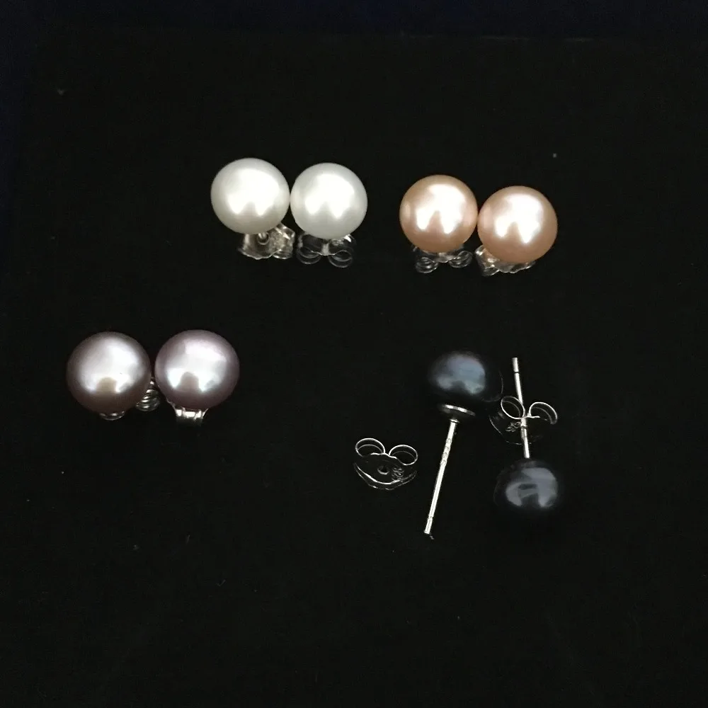 Genuine 6-8 MM Fine Quality Freshwater Pearl Earrings S925 Silver Earring Studs 4 Colors for Choice | Украшения и аксессуары