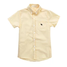 Летние подростковые рубашки с короткими рукавами из хлопка для мальчиков в возрасте от 2 до 14 лет одежда для детей модная однотонная рубашка 90 до 150см