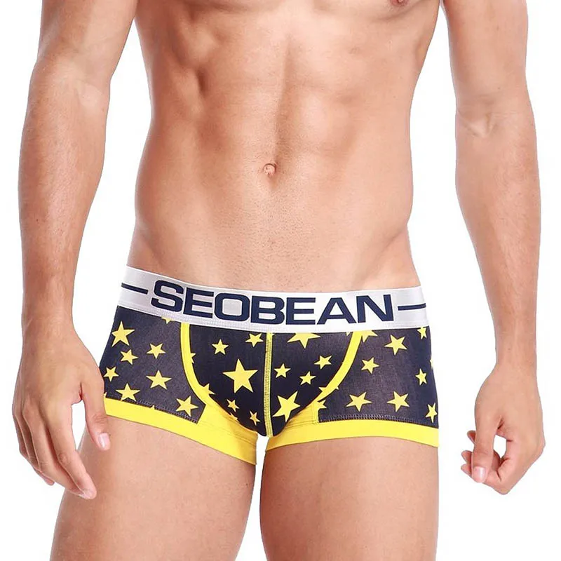 Продажа Seobean Мужская Хлопок Боксеры Красочные Звезда Печати Мужской Underwear Моды