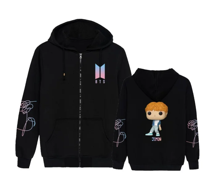 

NEW KPOP Bulletproof Youth League official Q version cartoon be aided with the same paragraph zipper coat hoodies