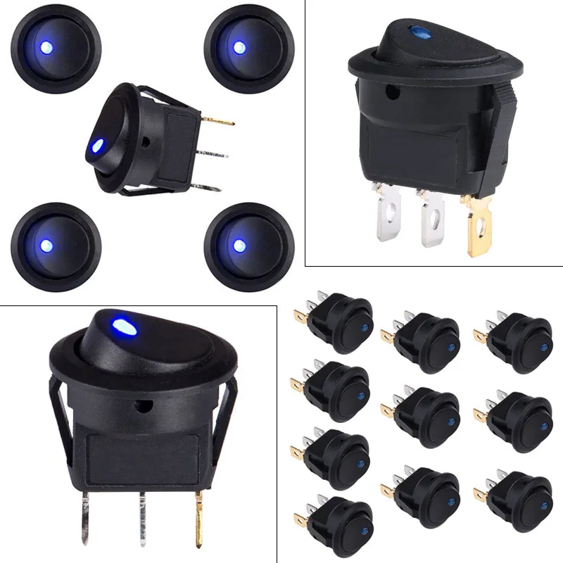 

New 5Pcs/10Pcs Toggles 20A 12V Round Rocker Toggle Switch Blue LED SPST ON/OFF Switches Hopping CLH