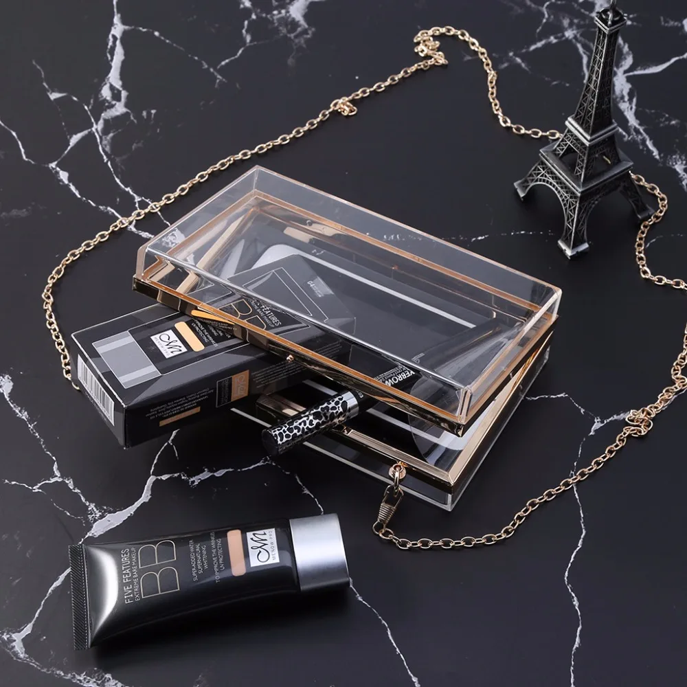

THINKTHENDO Fashion Women's Transparent Clutch Bag Luxury Evening Handbag Chain Strap Messenger Bag New Design