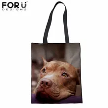 FORUDESIGNS/мешок хлопка Питбуль Собака печати на ткань сумка-шоппер Для женщин Холст сумка моды белье Многоразовые сумки Sacola