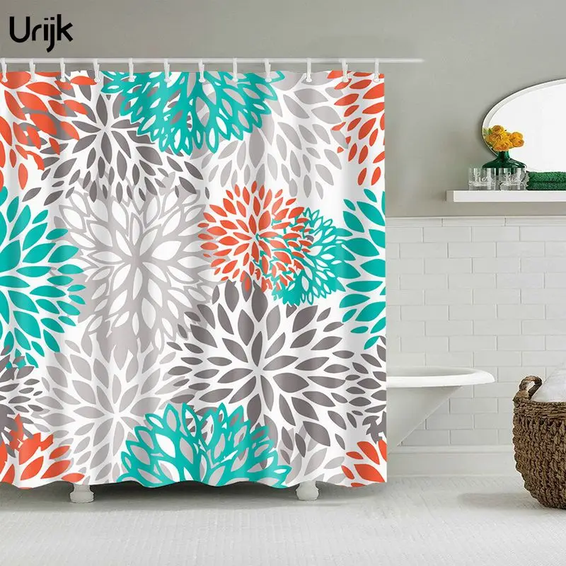 Urijk 1PC New Eco friendly Shower Curtain Geometric Flower Printing
