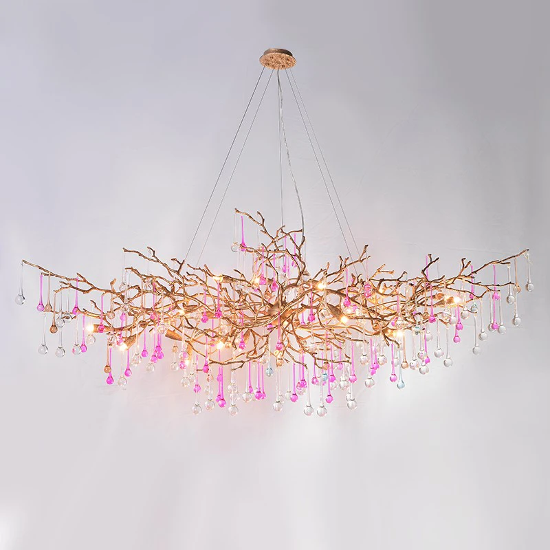 

Twig Copper Chandelier Creative Hotel Villa Chandelier Lighting Dinging Room Retro Hanging Light Personality Gold Hanging Lamps