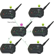 6 pcs E6 Helmet Intercom 6 Riders 1300M Motorcycle Bluetooth 3 0 Intercom Headset Walkie Talkie
