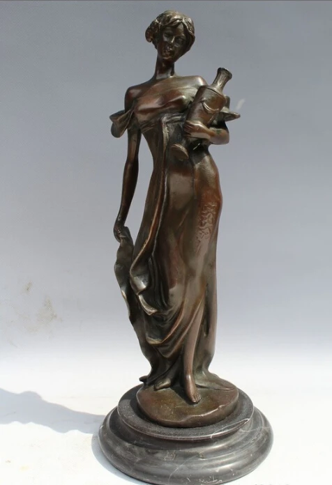 

free 12"Western Art sculpture Bronze Marble Belle Women Girl Vase Pot Statue fast