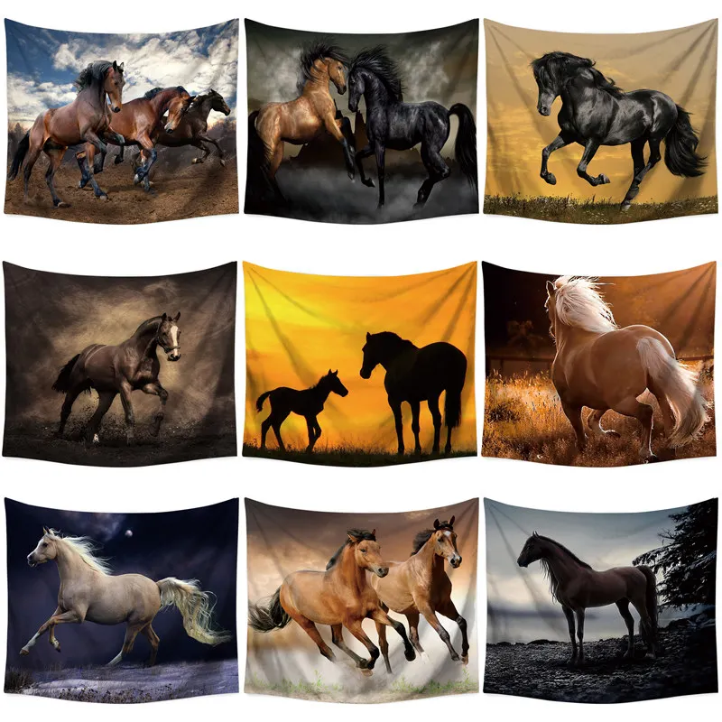 

110*130cm Horse Printed Soft Wall Cloth Tapestry Polyester Hanging Wall Carpet Decorative Tablecloth Blanket Home Decor 60002