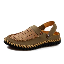 Летняя мода, круглым носком и металлическими заклепками и задним ремешком 1 носит мужские сандалии ручной работы с вырезными элементами коровий нубук мужская пляжная обувь