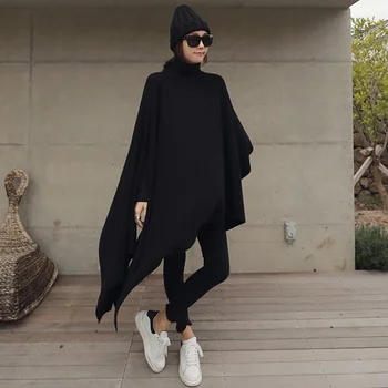 

LANMREM 2020 Spring Spring New Fashion Women Loose Plus Casual Bat Sleeve Solid Color High Collar Wool Cloak TC218