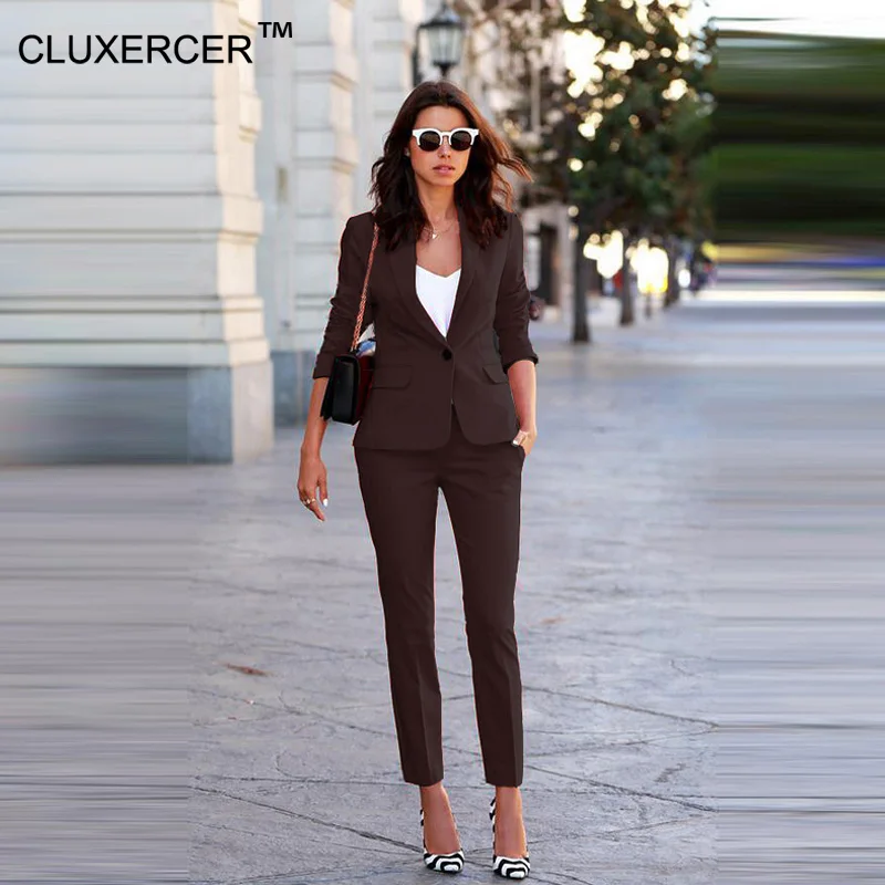 CLUXERCER Brand Womens Business Suits Two Pieces Rose Slim