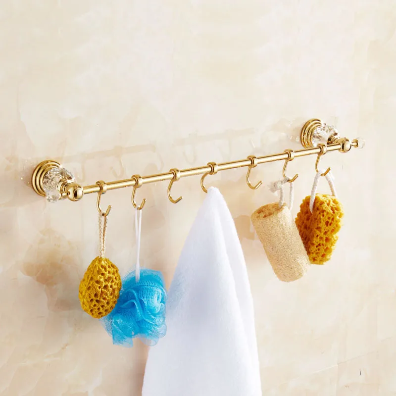 bedroom gold crystal diamond robe hook coat hanger clothes Movable row hooks for bathroom