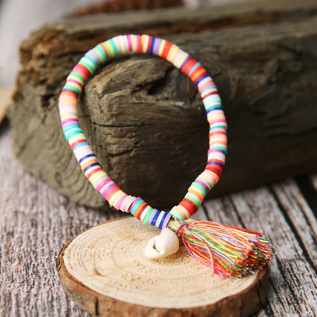 

Natural Shell Pendant Tassel Charms Bracelet Bangles For Women Elastic String Rubber Handmade Bohemian Pendant DIY Jewelry Gifts
