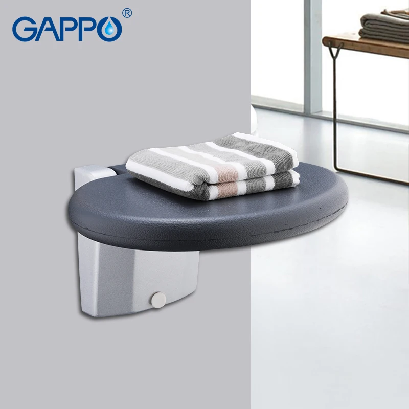 GAPPO wall mounted shower Seats PU and Aluminium Alloy wall chairs bath bench balck round wall mounted shower seats shower chair GAPPO wall mounted shower Seats PU and Aluminium Alloy wall chairs bath bench balck round wall mounted shower seats shower chair