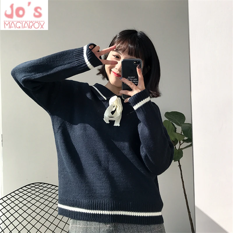 Knitted Women Sweaters Loose Bow Pullovers Regular Winter Warm Tops Knitting Striped Casual | Женская одежда