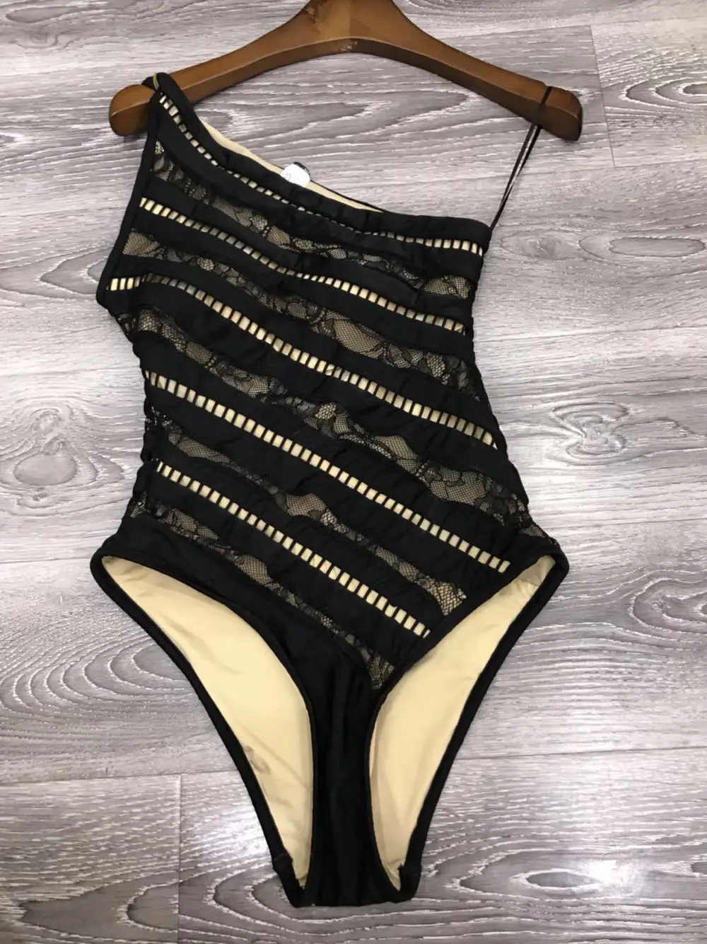 

Women Pulls On Lovelorn One-shoulder Lace-paneled Swimsuit Full Lined One-piece Playsuit