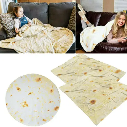

New Fashion Burrito Blanket Round and Square Shape Funny Throw Tortilla Texture Soft Fleece Throw Blanket Super Soft