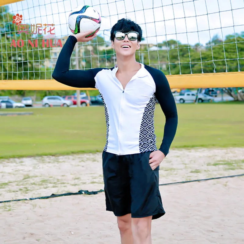 AONIHUA 2018 New sport Two piece Swimsuits Mens Long sleeve Zipper